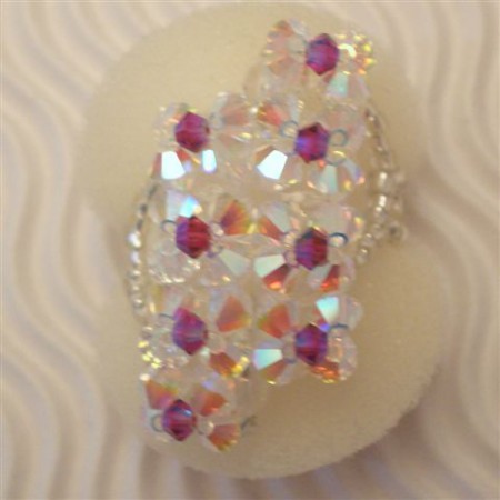 *BIN ZU HABEN* Ring aus Swarovskisteinen rosa/weiß